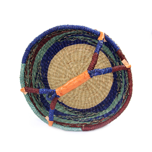 African Handmade Bolga Basket with Bright Color Weave and <b>Leather</b> Handle for Decorative Storage or Grocery <b>Shopping</b> - Product Image 3