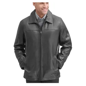 Veste Slim Fit en cuir véritable pour homme avec doublure confortable et fermeture à glissière, tenue quotidienne élégante pour motard d'hiver - Product Image 1