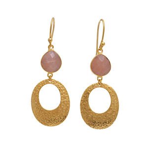 925 bijoux en argent sterling pêche pierre de lune plaqué or boucles d'oreilles à la mode pour mariage anniversaire fiançailles pour les femmes - Product Image 1