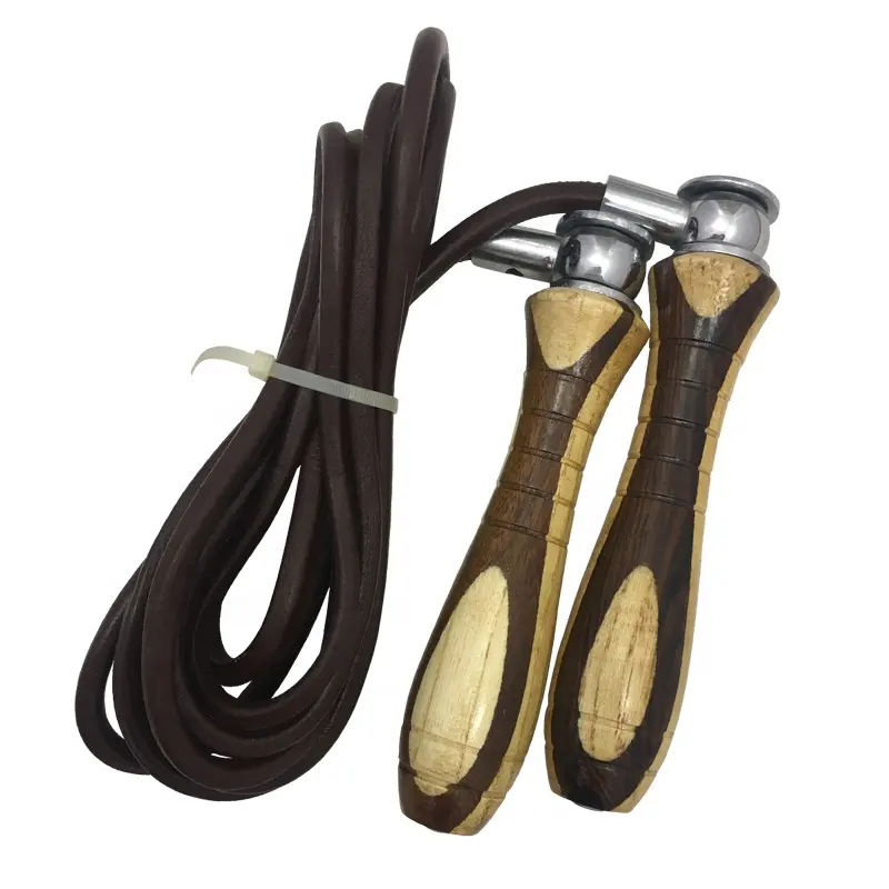 Custom Wholesale Wooden Handle Jumping / Skipping Training Ropes With Private Printing Cowhide Leather jump Rope