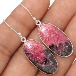 Pendientes colgantes finos de Plata de Ley 925, piedras preciosas de rodonita, bisel de piedra de corte ovalado, joyería de piedra natal OEM ODM al por mayor - Product Image 1