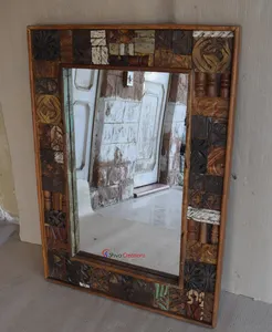 Salvaged Schuur Houten Meubelen Gerecycled Gesneden Panel Muur Spiegel Frame