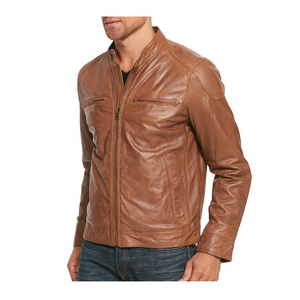 Vintage Style Mens <b>Leather</b> <b>Jacket</b> Made with <b>Real</b> <b>Leather</b> Retro Look Classic Fit Zipper Closure and Functional Pockets - Product Image 1