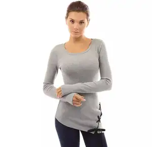 Camisetas de manga larga con botones delanteros para mujer, 100% de algodón, transpirables, ecológicas, a la moda, para colección de otoño - Product Image 1