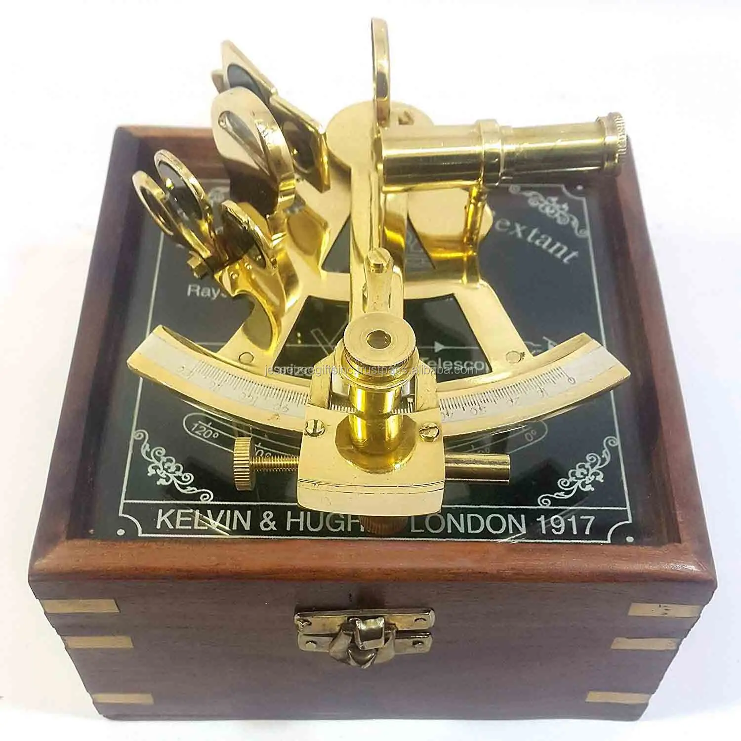 Novo Astrolabe marítimo alemão de latão antigo, sextante náutico, formato quadrado para navios marinhos, com caixa para fins de navegação