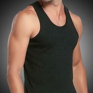 Débardeur en coton et fibre de bambou pour hommes, haut tricoté, col en O, coupe ajustée, sans manches - Product Image 2