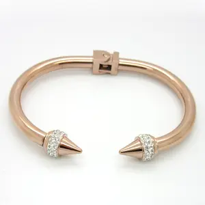 Edelstahl Silber Golden Rose Plated Niet Spike Nagel Feder scharnier Eingelegte Kristalle Armband Armreif