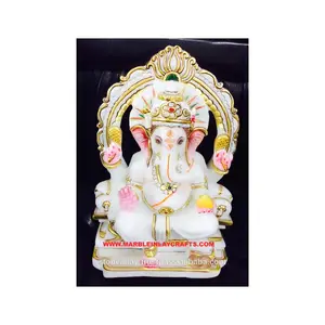 Индийский Бог Ганеша сидит на синхасане лучшее качество ручной работы полированная белая мраморная статуя для храма и домашнего декора