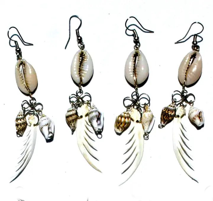 Conch Shell Earrings, Natural White Color Unpainted Beaded Handmade Wholesale Peruvian Fashion Jewelry
