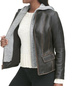 Chaqueta de carreras de estilo motorista personalizada de alta calidad para mujer, ropa de calle de cuero con cremallera de piel de oveja, prendas de vestir exteriores de moda - Product Image 4