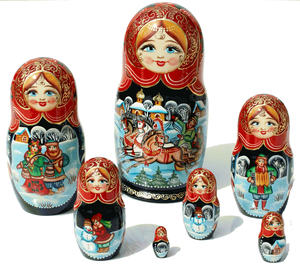 Matryoshka grande de madera pintada a mano muñeca rusa con ornamento étnico artesanía rusa arte popular al por mayor, hecho a mano en Rusia - Product Image 1