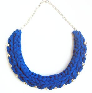 Cobalt <b>Statement</b> <b>Necklace</b>, Tshirt yarn <b>Necklace</b>, Klein blue <b>Necklace</b> - Product Image 1