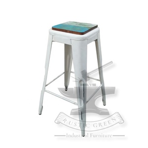 <b>Vintage</b> Industrial Reclaimed <b>Wood</b> & Iron Strong Bar <b>Stool</b> for Hotel Dining Living Room & School Use - Product Image 3