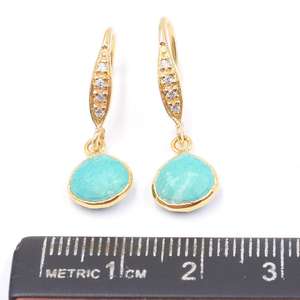 Green Howlite 27 to 28 MM With Sterling <b>Silver</b> Zircon Ear Wire Heart Shape Gold Electroplated <b>Earring</b> - Product Image 4