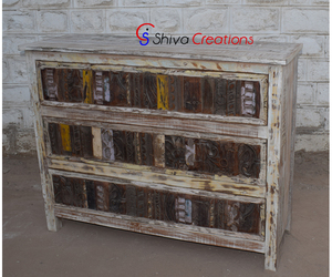 Commode à 3 tiroirs en bois recyclé et récupéré pour chambre à coucher, meuble de rangement, fabricants et fournisseurs locaux pour l'entrée et le salon - Product Image 4