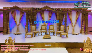 Mandap de Boda de Madera de Estilo Clásico, Diseño de Pavo Real, Mandap de Boda Único con Aspecto Dorado, Mandap de Matrimonio Elegante, Evento en Suiza - Product Image 4