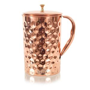 อินเดียทำด้วยมือ50ออนซ์เพชรออกแบบตอกลูกบิดทองเหลืองที่มีฝาปิดเหยือกน้ำทองแดง - Product Image 1