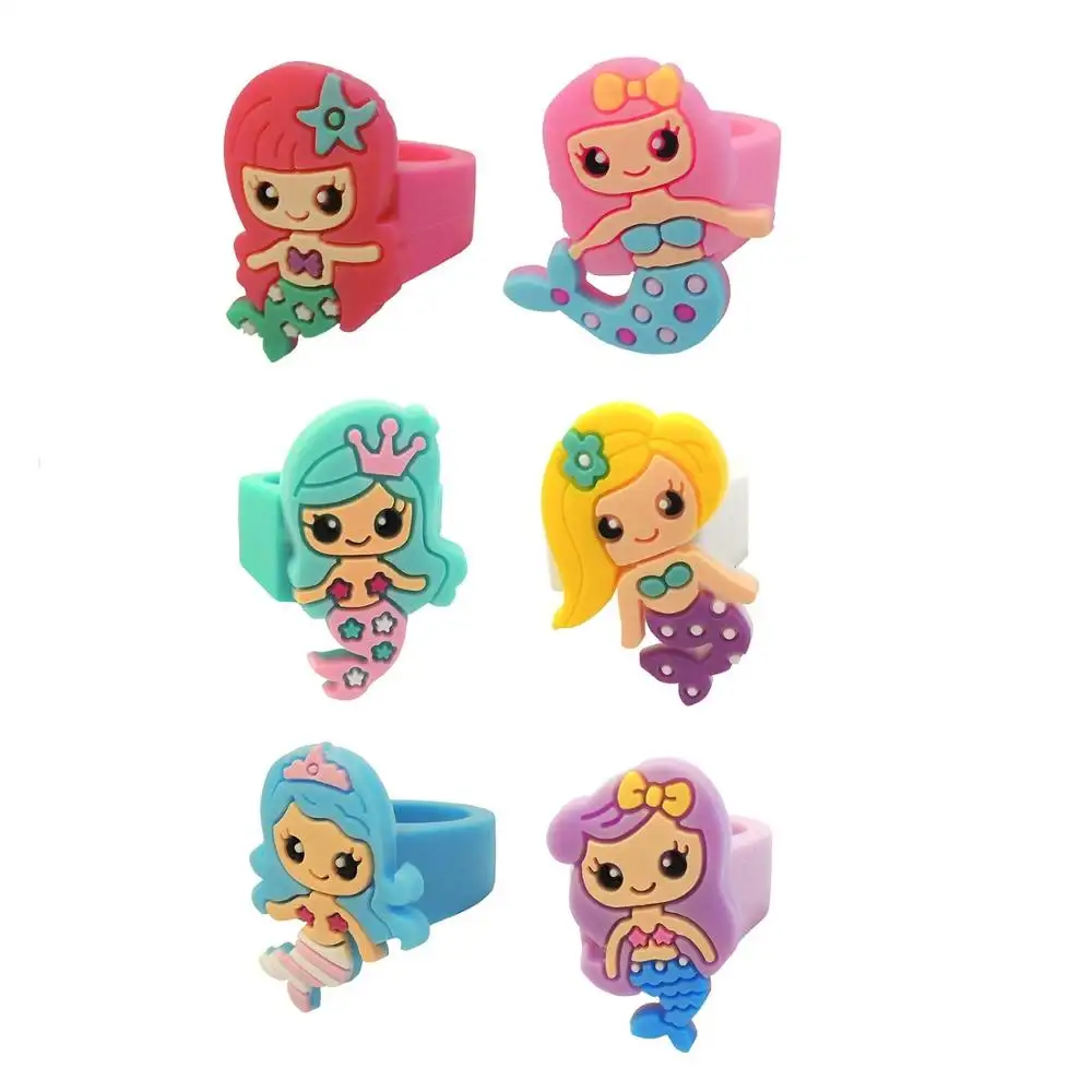 Cute Kawaii Promotional Item Cartoon Small Vending Capsule Toy Girl Party Supplies Plastic Soft 16mm 2D PVC Mermaid Ring