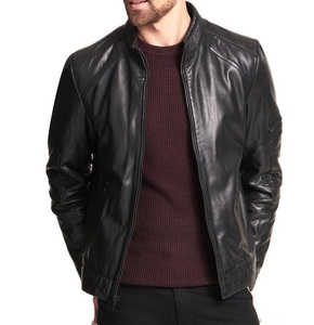 Chaqueta de cuero auténtico con detalles de cremallera, estilo motero, para motocicleta, clásica, de cuero real - Product Image 1