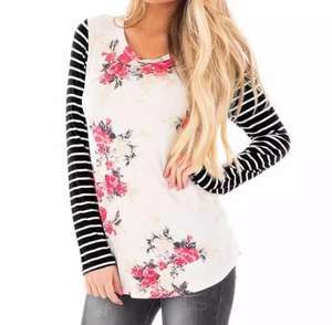 MOQ bajo con precio barato de las mujeres de manga larga con estampado floral suelto Casual Home Wear Tops camiseta colección de Bangladesh - Product Image 2
