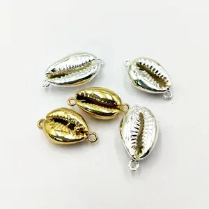 Gold or Silver Plated Dark White Natural Cowrie Shell Connector Bead Sea Shell pendant Beach Shell Gemstone Charm Jewelry