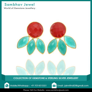 Boucles d'oreilles clous en argent sterling 925 avec pierre précieuse onyx vert naturel, fabrication artisanale vintage, plaqué or 18 carats, pour fiançailles et mariage - Product Image 6