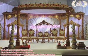 Mandap de madera exclusivo para matrimonio real Mandap DE BODA tallado de madera elegante Mandap de boda de madera de triple poste de moda Mandap UK - Product Image 3