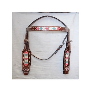 Venta al por mayor 100% cuero Premium occidental Headstall & Breastplate Set totalmente personalizado caballo productos fabricados en la India - Product Image 5