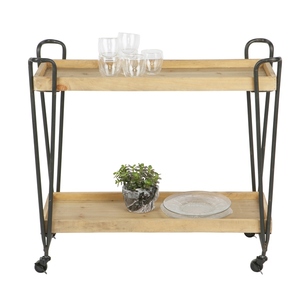 Modern Four-<b>Wheel</b> Iron & Wooden Cart Trolley Platform Structure <b>for</b> Kitchen Bar Restaurant Hand-Carried <b>Furniture</b> - Product Image 2