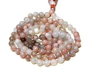 Pierre de lune 108 collier de perles Mala nouées 6mm multicolore unisexe mélange bohême collier de mode pour femmes pour les fêtes hindouisme - Product Image 2