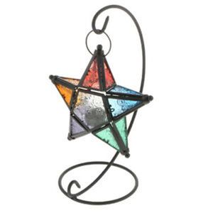 High Quality Moroccan Iron Stained <b>Glass</b> Pentagram Candle Jar Holder <b>Retro</b> Iron Lantern for Home Hotel Bar Wedding Decorations - Product Image 1