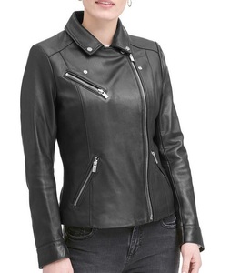 Chaqueta de motorista de cuero de alta calidad personalizada para mujer, ropa de calle, estilo de carreras con cremallera, abrigo de cuero auténtico a la moda - Product Image 4