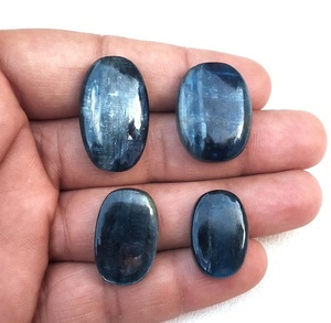Haute qualité 4 pièces naturel bleu cyanite pierres précieuses en vrac Cabochons lisses en forme ovale pour fil enroulé bijoux perles - Product Image 4