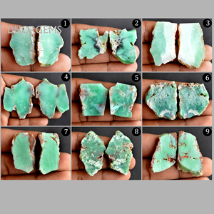 Rare Natural Green Australian Chrysoprase Rough Slice Loose Cabochon Gemstone Earring Pair Freeform Matched <b>Stone</b> <b>Bead</b> - Product Image 1
