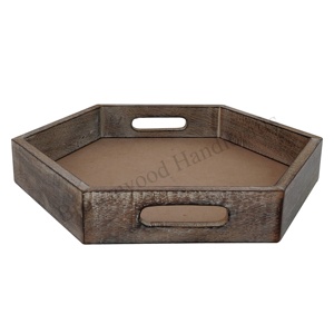 ถาดเสิร์ฟอาหารทำจากไม้แบบกำหนดเอง,ถาดเสิร์ฟอาหารทรงหกเหลี่ยมพร้อมหูจับสำหรับผู้ขายออนไลน์ผู้จัดจำหน่ายชาวอินเดีย - Product Image 2