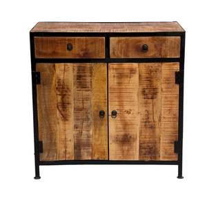 Buffet industriel vintage à deux portes et tiroirs en manguier avec cadre en fer Armoire de rangement pour meubles de maison - Product Image 2