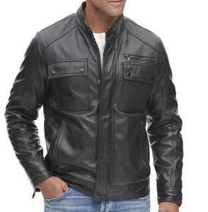 Veste de moto motard classique doublure matelassée multi-poches en cuir véritable vêtements de sport mode vêtements d'extérieur - Product Image 5