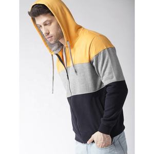 Men's Mustard Yellow & <b>Navy</b> Colorblocked Hooded <b>Sweatshirt</b> 100% Cotton Material - Product Image 3