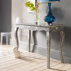 现代奢华复古仿古皇家客厅法国骨镶嵌木制控制台桌