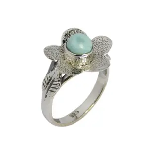925บริสุทธิ์เงินสเตอร์ลิงธรรมชาติสีฟ้า Larimar พลอยดอกไม้แหวนแฟชั่นราคาแพงเครื่องประดับเงินแหวน Vermeil นิรันดร์ - Product Image 1