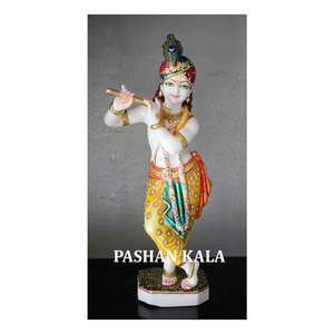 Belle statue de Krishna faite à la main en marbre coloré - Product Image 1