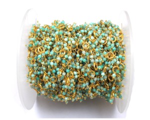 Amazonite Chalcedony Gemstone Faceted Rondelle Shape Sterling Silver Wire Wrapped <b>Beaded</b> Rosary Thick Chain Handmade Sameer <b>Art</b> - Product Image 3