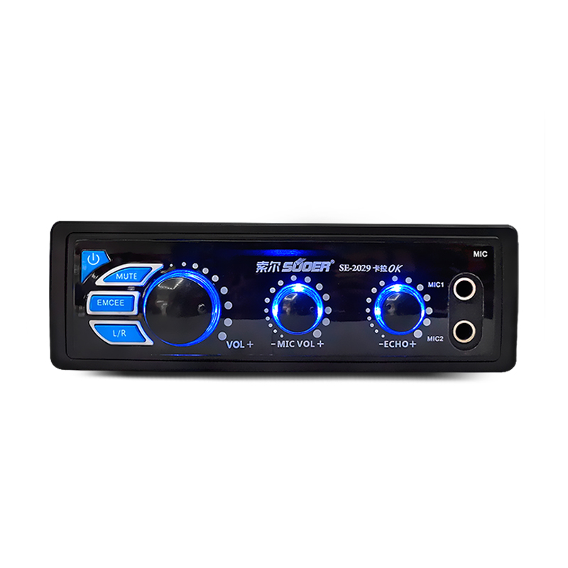 high power amplifier karaoke with BT for car audio with two microphone car high definition sound system