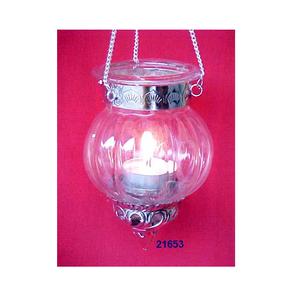 Bougeoir à photophore suspendu en laiton argenté et en verre décoratif pour le jardin et le balcon de la maison - Product Image 1