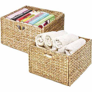 Handmade Water <b>Hyacinth</b> <b>Basket</b> Natural Eco Friendly Lightweight Decorative Storage Bin Durable Kitchen Organizer - Product Image 2