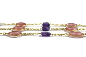 Cadena de cobre hecha a mano con piedras preciosas, cadena de cobre con piedras preciosas chapadas en oro y amatista, venta al por mayor - Product Image 3
