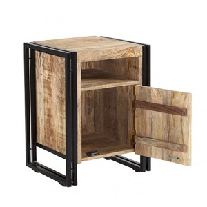 โต๊ะข้างขาเหล็กพร้อมประตู, โต๊ะข้างเตียงไม้มะม่วงหยาบเฟอร์นิเจอร์ห้องนอนอุตสาหกรรม - Product Image 2