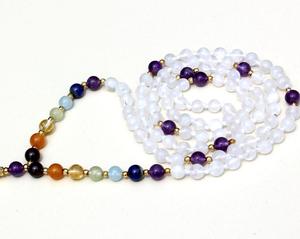 Pierre de lune, perles Mala, Chakra, collier bouddhiste, Boho, améthyste blanche, gemmes, IN; 108, 10122740 - Product Image 4