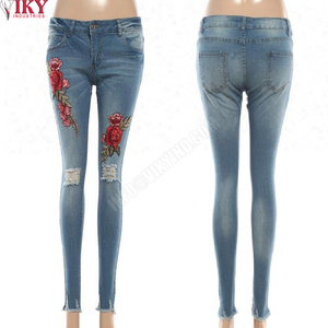 Pantalon en Denim pour femmes, pantalon en denim de qualité supérieure, broderie fleur, pantalon skinny - Product Image 5