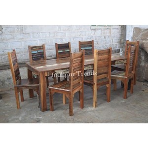 Juego de mesa de comedor con sillas, de madera reciclada, antiguo, de 8 plazas - Product Image 1